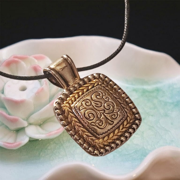 Gold and Silver Tones Pendant with Black Cord Necklace - Picture 2 of 5